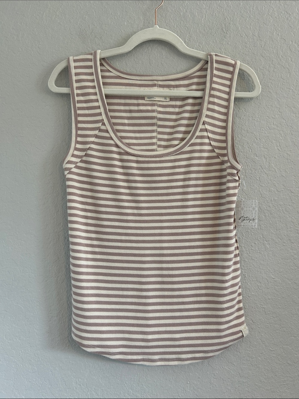 Free People Striped Scoop Tank - Taupe & Cream
